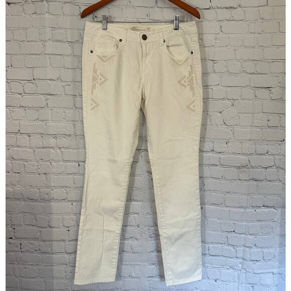 American Eagle Vintage Geometric Aztec Embroidered Ivory Skinny Stretch Jeans 10 - Picture 2 of 13
